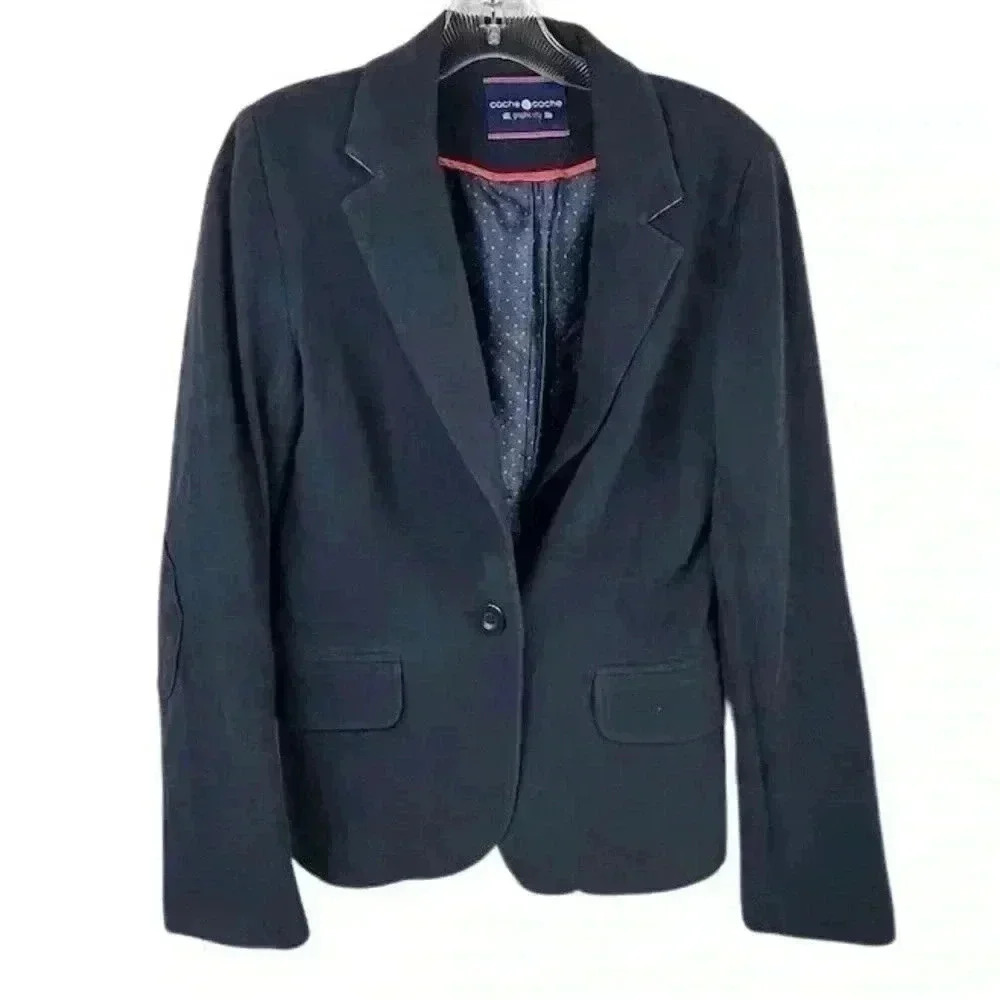 Cache Cache Women's Blazer Size 0, Blue Polka Dot Lining Tailored